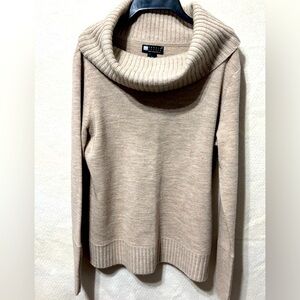 Beige Wool Cowl Neck Fisherman Academia Minimalist Sweater